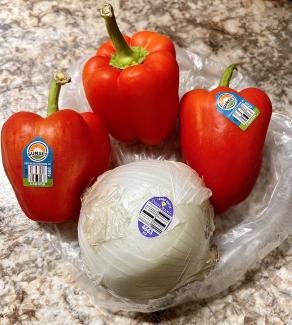 PLU stickers on vegetable items