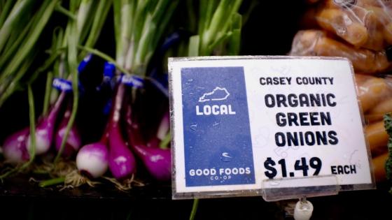 Produce price tag for organic green onions