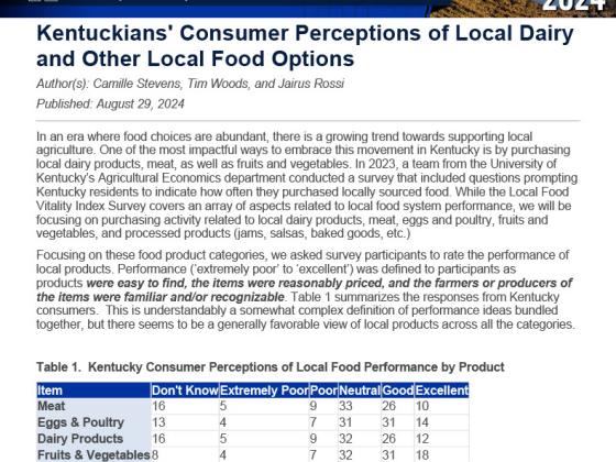 Economic and Policy Update Cover Photo of Kentuckians' Consumer Perceptions of Local Dairy and Other Local Food Options